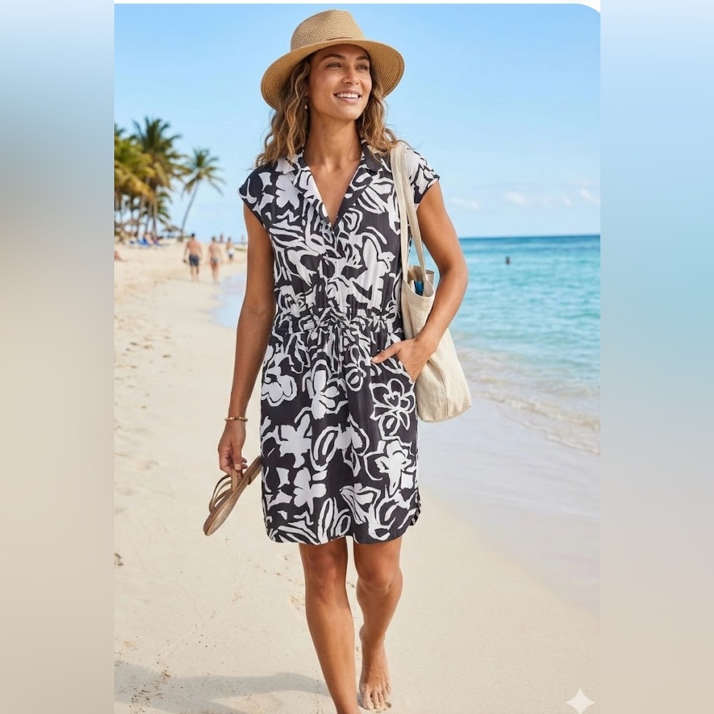 LOFT Black and White Floral Mini Dress